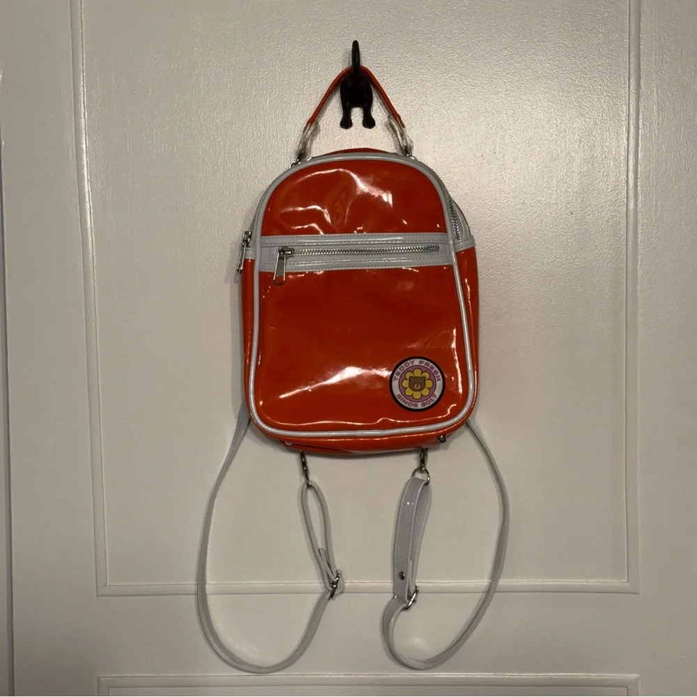 Teddy Fresh Glossy Orange and White Mini PVC Backpack